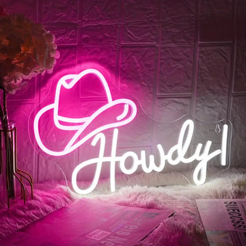 Pink Cowboy Hat Howdy! NEON LED SIGN