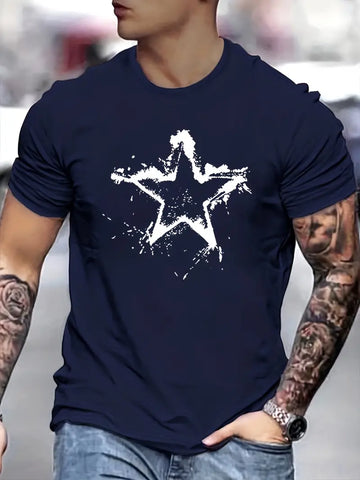 COWBOY Star Print T-Shirt - Soft Crew Neck, Lightweight Short Sleeves,