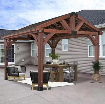 Arlington 12x12 All Cedar Gazebo, Walnut, Insulated Steel Roof, Water Resistant, Wind Resistant up to 100 MPH