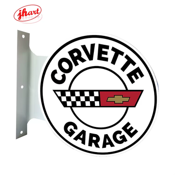 CORVETTE GARAGE FLANGED DOUBLE SIDED METAL SIGN
