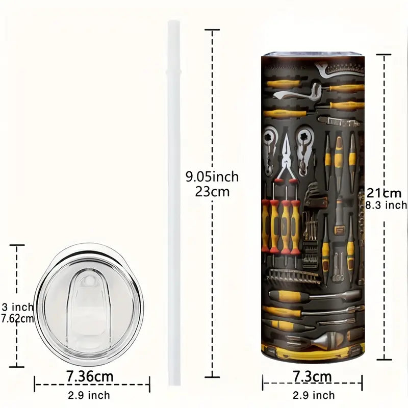 1pc 20 Oz Stainless Steel Tumbler with Toolbox Design