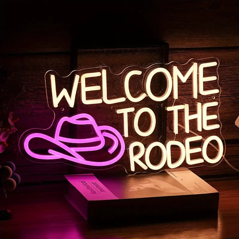 Welcome To the Rodeo Led Neon Sign Pink Hat