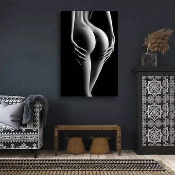 wooden frame mural can be hung directly - sexy girl oil painting body nude black and white - creative poster canvas printing art