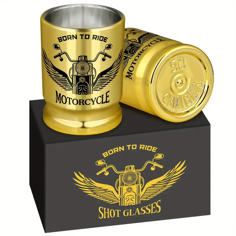 2pcs Motorcycle-Themed Golden Shot Glasses