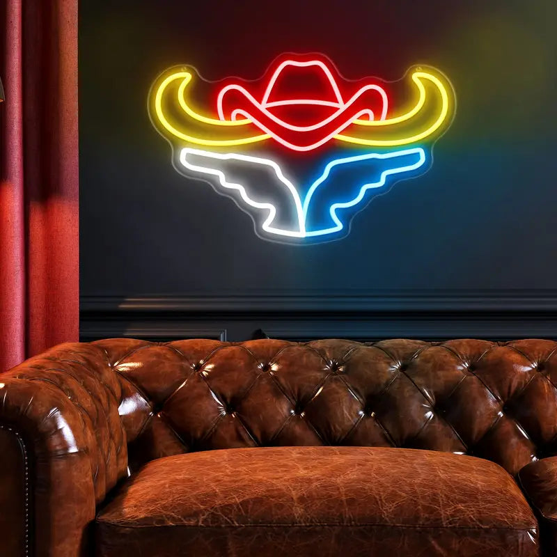 COWBOY HORN'S GUN'S LED NEON SIGN