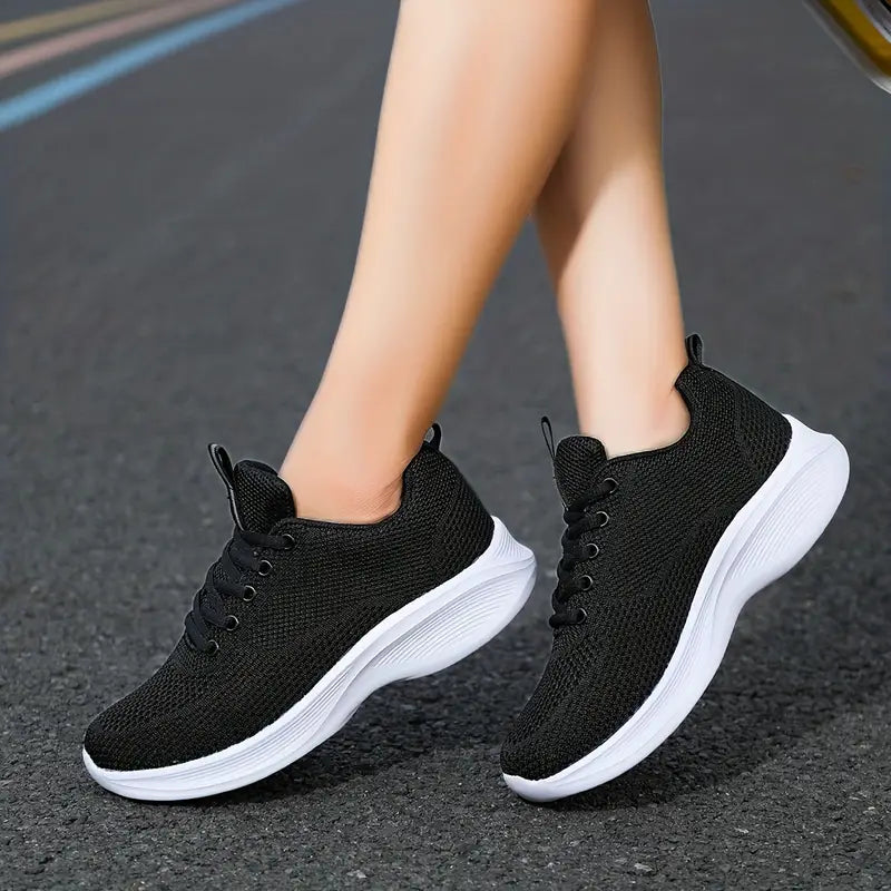 Women Black Sneakers, Lace Up Running shoe size 8.5