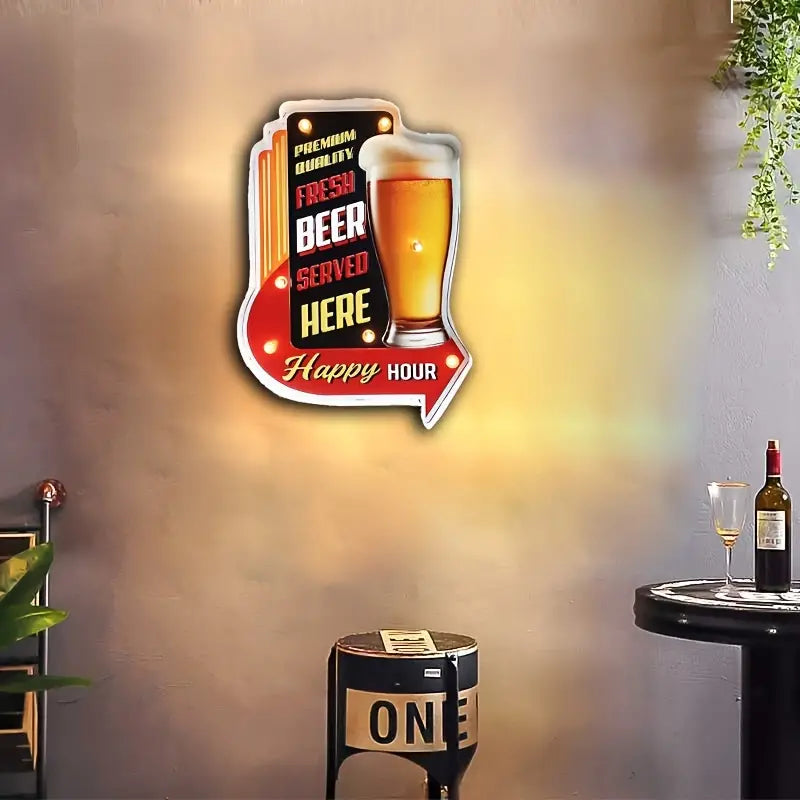 BEER Metal Tin Light Up Sign,