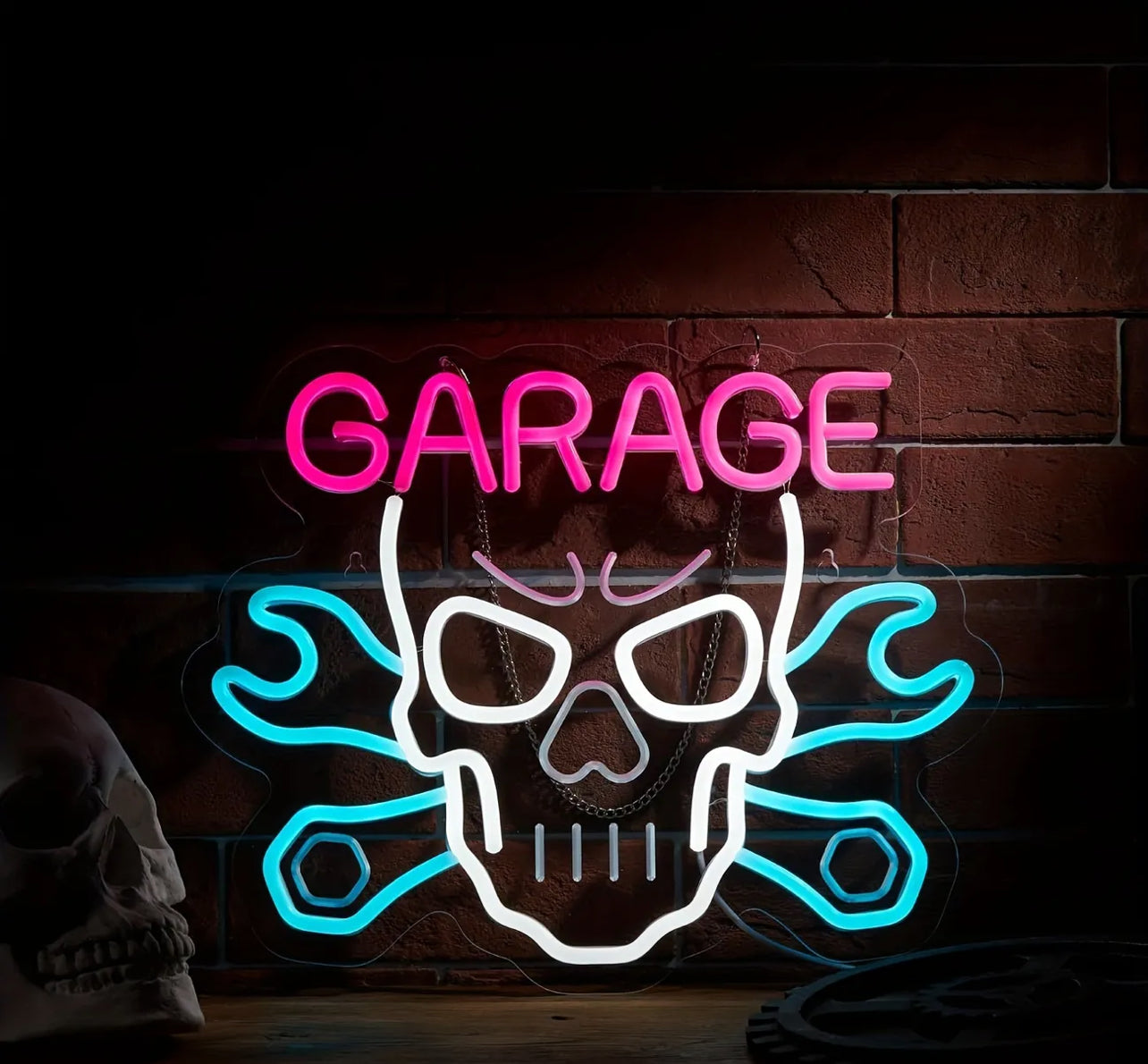 GARAGE SKULL TOOLS NEON LED SIGN