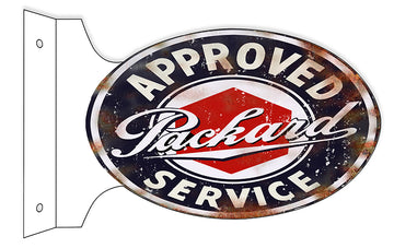 Reproduction Aged Looking Approved Packard Service Double Sided Flange Sign. 12×18 Oval