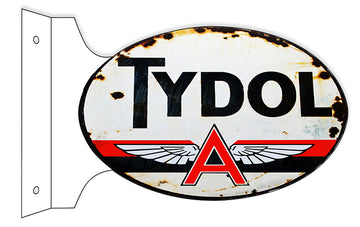 Faux Rust Aged Tydol A Motor Oil Double Sided Flange Sign. 12×18 Oval