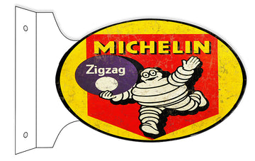 Aged Reproduction Michelin Double Sided Flange Sign. 12×18 Oval