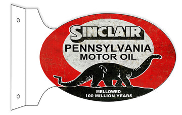 Aged Reproduction Sinclair Pennsylvania Motor Oil Double Sided Flange Sign. 12×18 Oval