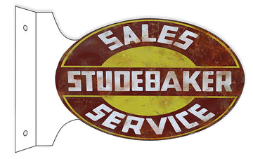 Aged Reproduction Sales Studebaker Service Double Sided Flange Sign. 12×18 Oval