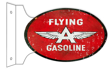 Aged Nostalgic Looking Flying Gasoline Double Sided Flange Sign . 12×18 Oval