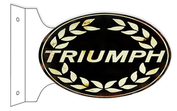 Triumph Motorcycles with Silver Filigree Double Sided Flange Sign. 12×18 Oval