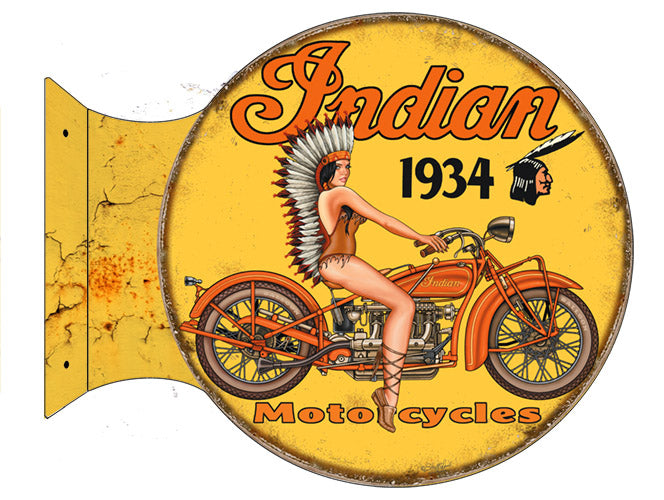 Indian Motorcycles 15″x15″ 22g Metal Round Flanged sign