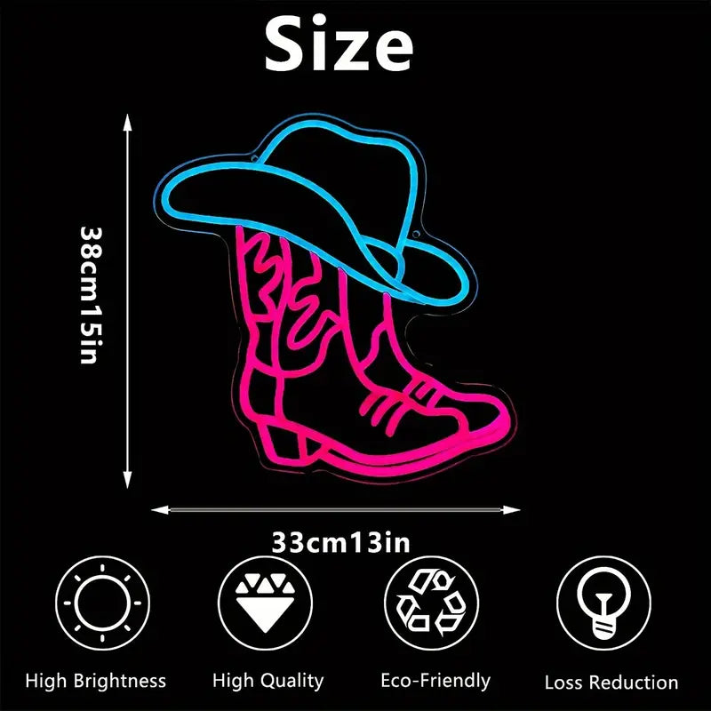 Pink Cowgirl Boot Blue Cowboy Hat Led Neon Sign