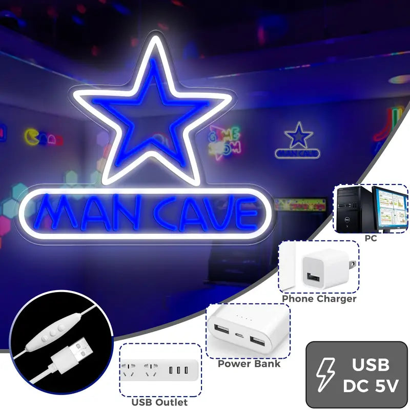 MAN CAVE STAR NEON LED SIGN