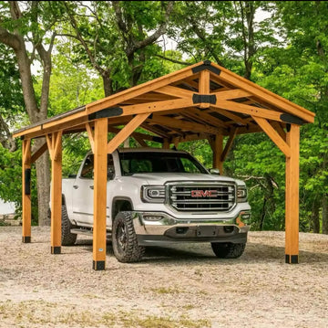 Norwood 20 Ft. X 12 Ft. All Cedar Wooden Carport Pavilion Gazebo with Hard Top Steel Roof Light Brown