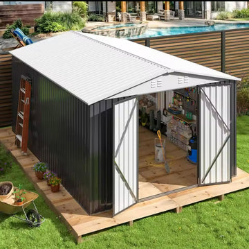 10x14 FT Outdoor Storage Shed, Garden Shed with Updated Frame Structure and Lockable Doors, Metal Tool Sheds