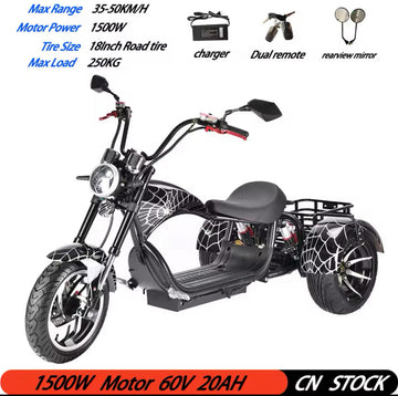 Adult Electric 3 Wheel Scooter 2000W Motor 60V20AH Max Load 250KG Max Speed 40KM/H 18 Inch  Tire Electric Motorcycle